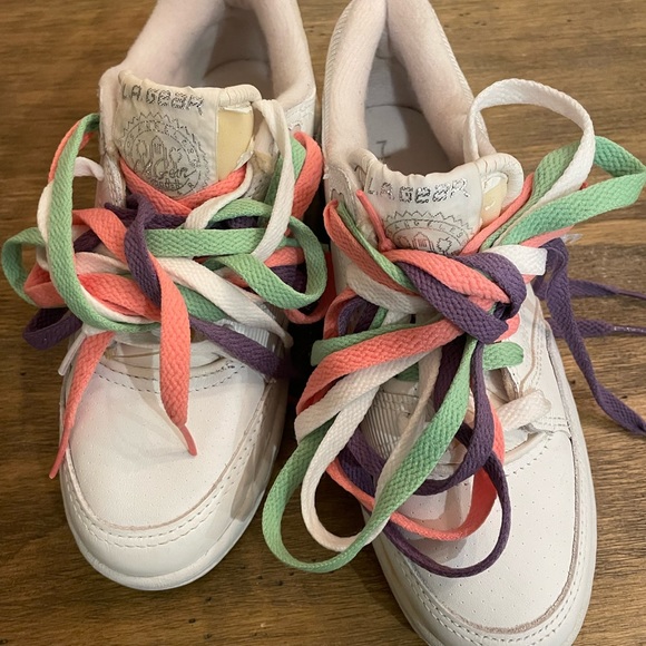 Vintage 1980s LA gear low top white sneakers 7 NEW scuff Rare 3 laces purple - Picture 3 of 17